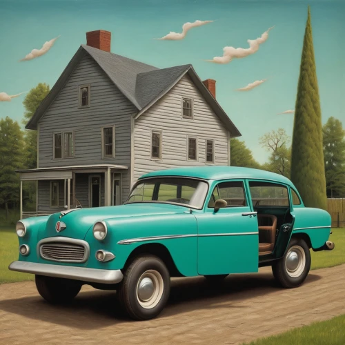 hudson hornet,ford prefect,volvo amazon,ford anglia,retro automobile,retro vehicle,retro car,morris minor,aronde,chrysler windsor,morris minor 1000,austin 1800,austin cambridge,willys-overland jeepster,grant wood,1949 ford,plymouth deluxe,desoto deluxe,vintage vehicle,chevrolet bel air,Art,Artistic Painting,Artistic Painting 02