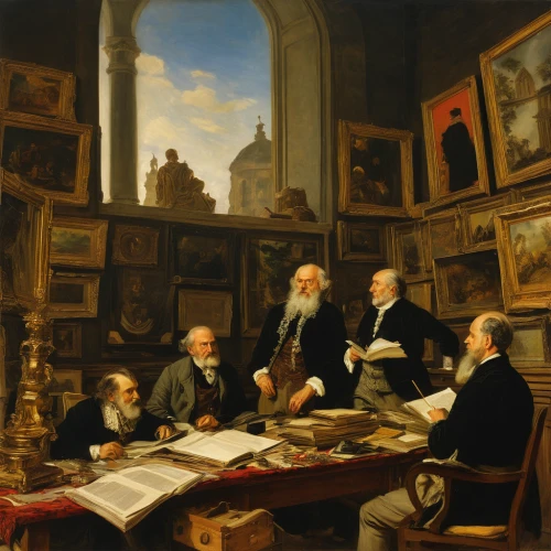 board room,the conference,children studying,men sitting,contemporary witnesses,academic conference,louvre,lecture room,study room,consulting room,exchange of ideas,advisors,council,wade rooms,class room,partiture,fraternity,meticulous painting,paintings,astronomer,Art,Classical Oil Painting,Classical Oil Painting 09