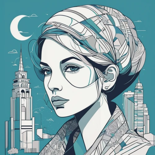 headscarf,hijab,fashion vector,muslim woman,hijaber,islamic girl,retro woman,vector illustration,retro girl,vintage woman,city ​​portrait,muslima,art deco woman,sci fiction illustration,vector art,retro women,arab,lady liberty,blue jasmine,vector graphic,Illustration,Vector,Vector 06