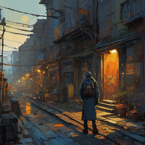 alleyway,narrow street,slums,alley,street scene,souk,evening atmosphere,old linden alley,merchant,lamplighter,late afternoon,old city,slum,the evening light,evening light,morning light,world digital painting,wanderer,blind alley,ancient city,Conceptual Art,Sci-Fi,Sci-Fi 01