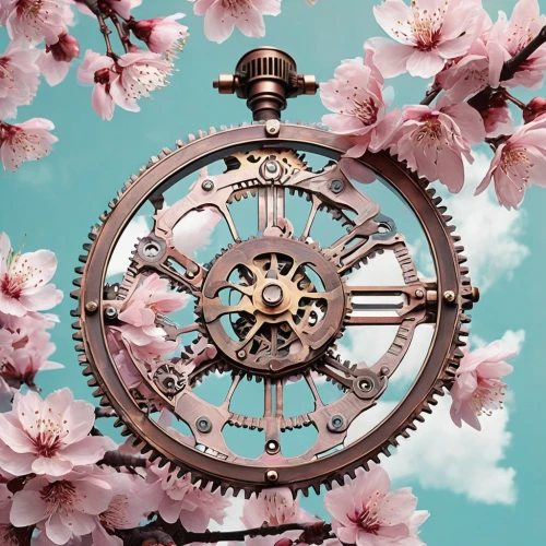 sakura wreath,steampunk gears,japanese floral background,japanese sakura background,sakura flower,vintage flowers,cog,sakura blossom,spring forward,sakura background,cogwheel,spring background,clockwork,sakura blossoms,flowers png,clockmaker,floral background,cogs,floral japanese,floral digital background,Conceptual Art,Fantasy,Fantasy 25