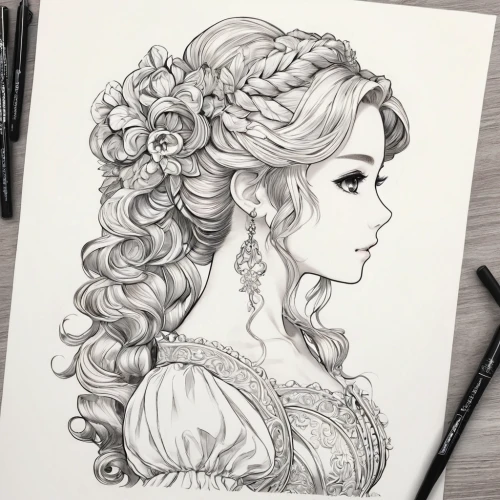 victorian lady,floral wreath,vintage drawing,rose flower drawing,rose flower illustration,spring crown,line art wreath,merida,pencil drawing,rapunzel,jasmine blossom,pen drawing,rose wreath,hair accessory,flower line art,pencil drawings,pencil art,fantasy portrait,rose drawing,princess' earring,Conceptual Art,Fantasy,Fantasy 22