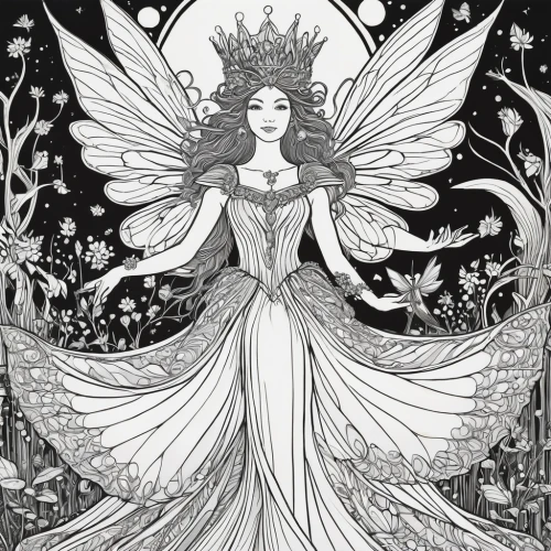 the snow queen,fairy queen,queen of the night,mucha,art nouveau design,art nouveau,white rose snow queen,faerie,the enchantress,miss circassian,priestess,rusalka,celtic queen,crow queen,faery,rosa 'the fairy,sorceress,fairy tales,fairy tale character,virgo,Illustration,Black and White,Black and White 21
