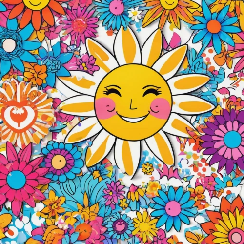 sunburst background,flower background,colorful daisy,flowers png,floral background,floral digital background,paper flower background,colorful floral,wood daisy background,sun daisies,bright flowers,blanket of flowers,sun,summer clip art,flower illustrative,flower drawing,flowers pattern,cartoon flowers,sun flower,flower blanket,Illustration,Japanese style,Japanese Style 04