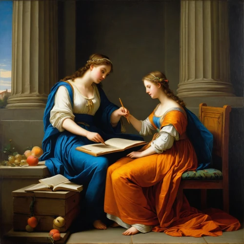 the annunciation,la nascita di venere,school of athens,woman holding pie,bellini,bougereau,louvre,candlemas,gift of jewelry,cepora judith,meticulous painting,orange robes,charity,artemisia,classical antiquity,the magdalene,two girls,paintings,the prophet mary,contemporary witnesses,Art,Classical Oil Painting,Classical Oil Painting 33