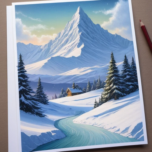 snowy peaks,winter landscape,snow landscape,snow mountain,snowy landscape,mountain scene,christmas landscape,snow mountains,snowy mountains,mountain landscape,alpine crossing,mountains snow,mountain huts,winter background,mountains,snow scene,mountain,snow drawing,snow slope,matterhorn,Illustration,Realistic Fantasy,Realistic Fantasy 44