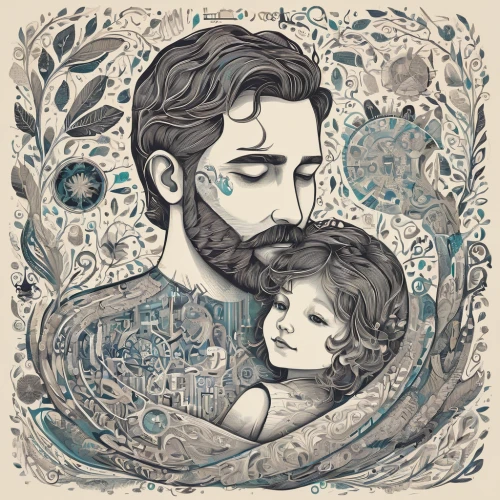 father with child,david-lily,kahila garland-lily,hand-drawn illustration,capricorn mother and child,passenger,cradle,fatherhood,digital illustration,kids illustration,infant,the cradle,merman,man and boy,mermaid background,digiscrap,water-leaf family,cd cover,beard flower,the people in the sea,Illustration,Vector,Vector 21