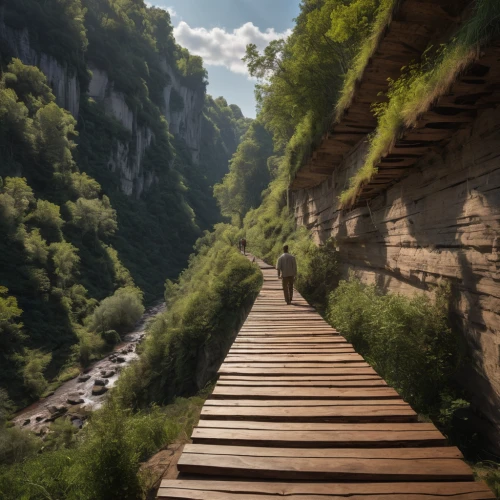 gorges of the danube,wooden bridge,scenic bridge,via ferrata,wooden track,hiking path,walkway,lauterbrunnen,pathway,danube gorge,hanging bridge,ravine red romania,viola bridge,ravine,canyon,the valley of the,wooden path,footbridge,valley of death,alpine route,Photography,General,Natural