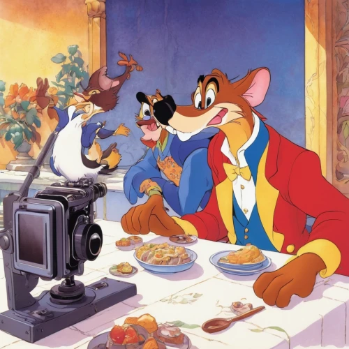 tom and jerry,cuisine classique,sylvester,mouse bacon,raclette,walt disney,videoconferencing,content writers,aladdin,foodies,breakfast table,mice,gastronomy,rodents,breakfast on board of the iron,ratatouille,double head microscope,geppetto,restaurants online,breackfast,Illustration,Children,Children 01