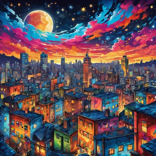 colorful city,city in flames,cityscape,city at night,city lights,city skyline,night scene,colorful background,fantasy city,fireworks art,city cities,world digital painting,citylights,psychedelic art,evening city,dusk background,dream world,busan night scene,background colorful,sky city,Conceptual Art,Graffiti Art,Graffiti Art 09