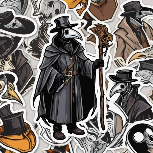 suit of spades,sherlock holmes,chimney sweeper,witch's hat icon,gentleman icons,scythe,grim reaper,witches' hats,pilgrim,stickers,clockmaker,guy fawkes,apothecary,holmes,hatter,witch broom,grimm reaper,witch's hat,stovepipe hat,clergy,Unique,Design,Sticker