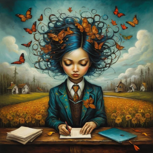 child with a book,little girl reading,writing-book,girl studying,writer,to write,little girl in wind,vanessa (butterfly),author,cupido (butterfly),mystical portrait of a girl,sci fiction illustration,cloves schwindl inge,surrealism,butterfly isolated,girl with tree,isolated butterfly,imagination,tutor,kids illustration,Illustration,Realistic Fantasy,Realistic Fantasy 34