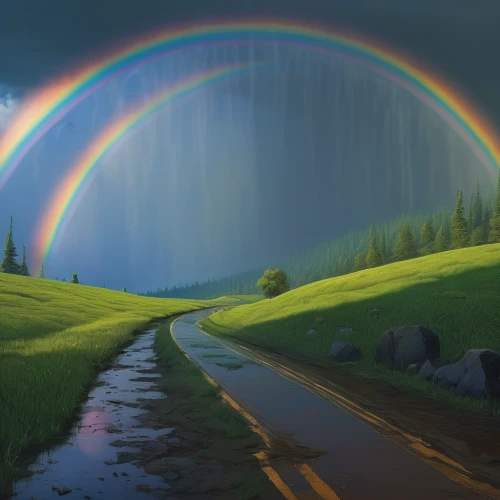 rainbow bridge,rainbow background,double rainbow,rainbow pencil background,pot of gold background,rainbow,rainbow and stars,raimbow,moonbow,rainbow colors,colors rainbow,after the rain,after rain,rainbow tags,landscape background,rainbow clouds,cartoon video game background,world digital painting,after the storm,fantasy picture,Illustration,Realistic Fantasy,Realistic Fantasy 44