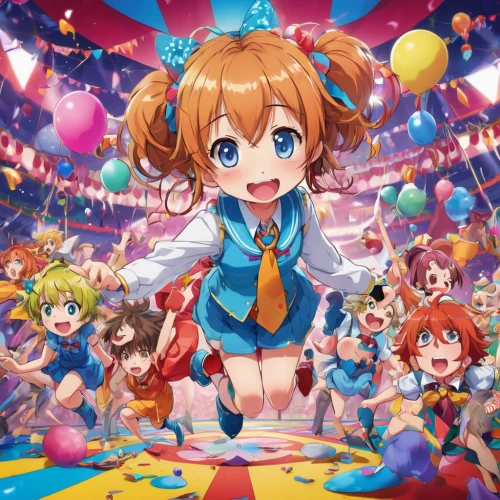 honoka,birthday banner background,colorful balloons,circus stage,doll's festival,little girl with balloons,amusement park,circus,party banner,happy birthday balloons,love live,balloon,star balloons,cirque,festival,circus show,naginatajutsu,balloons,idol,playmat,Illustration,Japanese style,Japanese Style 03