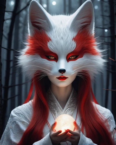 kitsune,redfox,red fox,fox,fire red eyes,a fox,cheshire,child fox,little fox,red lantern,cute fox,foxes,garden-fox tail,flame spirit,firestar,the fur red,inari,nine-tailed,adorable fox,red cat,Illustration,Realistic Fantasy,Realistic Fantasy 17
