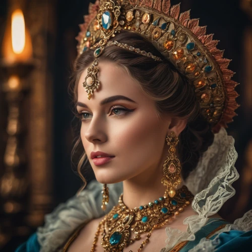 bridal jewelry,diadem,the carnival of venice,victorian lady,headpiece,bridal accessory,headdress,the hat of the woman,celtic queen,cleopatra,arabian,tudor,indian bride,romantic portrait,beautiful bonnet,miss circassian,gold crown,adornments,girl in a historic way,woman portrait