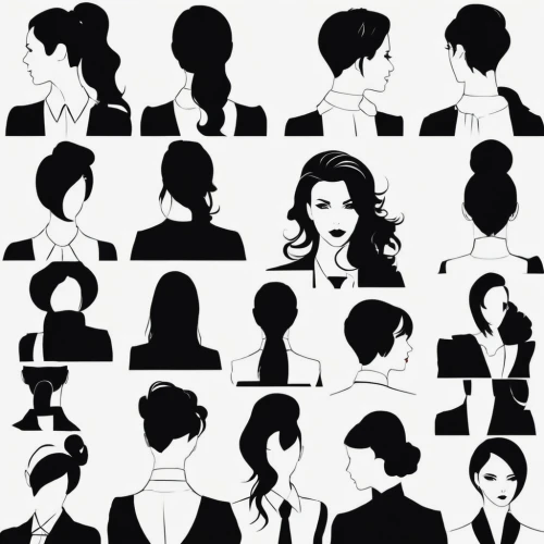 women silhouettes,hairstyles,woman silhouette,mannequin silhouettes,silhouette art,graduate silhouettes,crown silhouettes,sewing silhouettes,fashion vector,silhouettes,perfume bottle silhouette,halloween silhouettes,hairstyle,icon set,twenties women,art silhouette,vector images,the silhouette,beauty icons,cutouts,Illustration,Black and White,Black and White 33