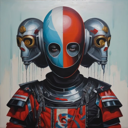 cosmonaut,anaglyph,wreck self,scull,overtone empire,respirator,magneto-optical disk,futura,harlequin,robotic,blue demon,streampunk,atom,covid-19 mask,red and blue,astronaut,spaceman,aquanaut,respirators,cybernetics,Illustration,Realistic Fantasy,Realistic Fantasy 24