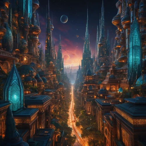 fantasy city,fantasy landscape,ancient city,3d fantasy,fantasy world,futuristic landscape,fantasy picture,fantasy art,cityscape,sci fiction illustration,city cities,city scape,fractal environment,mandelbulb,metropolis,destroyed city,dream world,world digital painting,alien world,alien planet