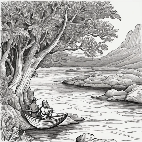 the roots of the mangrove trees,dugout canoe,book illustration,mangroves,eastern mangroves,bodhi tree,hokka tree,boat landscape,barbary fig,fig tree,hand-drawn illustration,birch tree illustration,walnut trees,river juniper,karst landscape,coloring page,river of life project,argan tree,row-boat,canoeing,Illustration,Retro,Retro 22