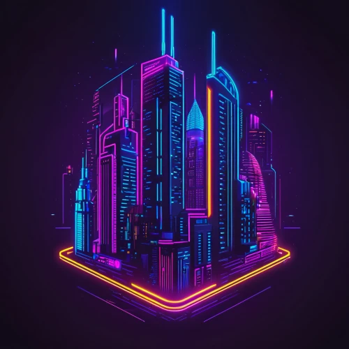 80's design,colorful city,isometric,neon human resources,cyberpunk,cityscape,vector illustration,metropolis,vector graphic,cinema 4d,vector design,dribbble,fantasy city,abstract retro,neon,retro background,neon ghosts,city blocks,cyber,mobile video game vector background,Conceptual Art,Sci-Fi,Sci-Fi 26