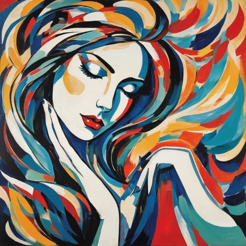 art deco woman,boho art,glass painting,fabric painting,art painting,abstract painting,watercolor paint strokes,woman thinking,cool pop art,watercolor women accessory,young woman,oil painting on canvas,girl in a long,pop art woman,paint strokes,acrylic paint,pop art style,oil painting,meticulous painting,decorative figure,Conceptual Art,Oil color,Oil Color 24