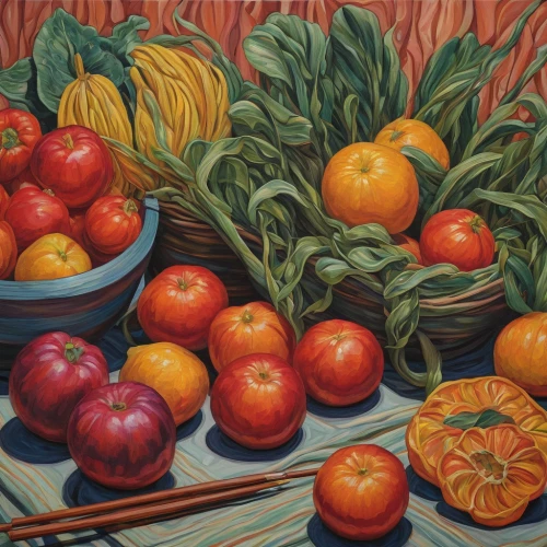 fruit bowl,still life with onions,tomatos,vegetables landscape,summer still-life,tomatoes,basket with apples,red apples,fruit basket,basket of fruit,bowl of fruit in rain,fruit bowls,tangerines,oranges,basket of apples,fruit plate,bowl of fruit,autumn still life,still life,oil on canvas,Illustration,Realistic Fantasy,Realistic Fantasy 41