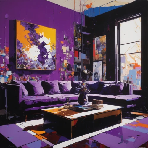 apartment lounge,contemporary decor,interior design,living room,livingroom,interior decor,modern decor,sitting room,interior decoration,interiors,rich purple,apartment,an apartment,modern room,the living room of a photographer,loft,great room,decor,meticulous painting,purpleabstract,Conceptual Art,Oil color,Oil Color 07