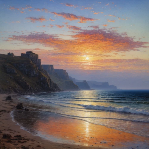 coastal landscape,beach landscape,cliff coast,cliffs ocean,landscape with sea,lev lagorio,normandy,seascape,sea landscape,cliff beach,sunrise beach,chalk cliff,coast sunset,cliff top,tynemouth,the twelve apostles,robin hood's bay,etretat,sunset beach,seascapes,Art,Classical Oil Painting,Classical Oil Painting 13