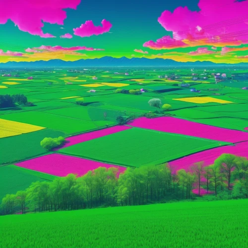 blooming field,yamada's rice fields,color fields,purple landscape,pink grass,flower field,rice fields,fields,ricefield,farmland,green fields,lavender fields,crops,spring background,rain field,rice field,fruit fields,virtual landscape,acid lake,background colorful,Conceptual Art,Sci-Fi,Sci-Fi 28