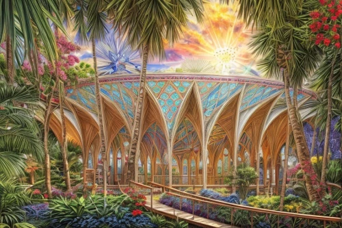 flower dome,palm house,garden of eden,winter garden,the palm house,conservatory,botanical gardens,garden of plants,botanical garden,rainbow bridge,greenhouse cover,greenhouse,fairy world,the old botanical garden,utopian,tropical bloom,gaylord palms hotel,rosarium,hall of the fallen,aviary,Common,Common,Natural