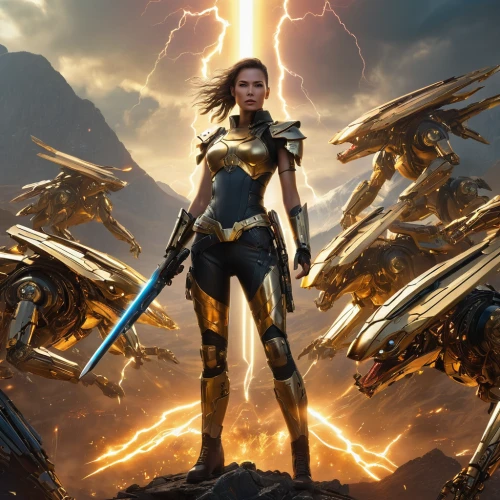 symetra,captain marvel,nova,goddess of justice,female warrior,god of thunder,power icon,avenger,gold foil 2020,defense,heroic fantasy,thor,paladin,sprint woman,mary-gold,gold wall,warrior woman,kryptarum-the bumble bee,lightning bolt,woman power,Photography,General,Natural