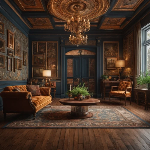 ornate room,danish room,sitting room,hardwood floors,the living room of a photographer,living room,livingroom,blue room,interior design,antique furniture,wood flooring,wooden floor,great room,interior decoration,interiors,interior decor,decorates,danish furniture,victorian,decor