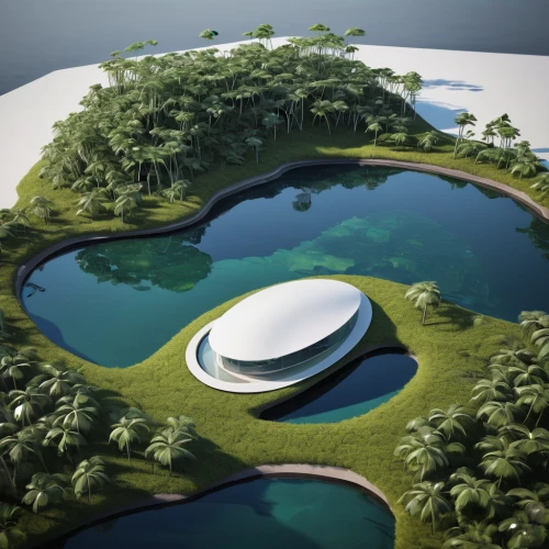 floating island,artificial island,floating islands,artificial islands,futuristic landscape,infinity swimming pool,futuristic art museum,golf resort,feng shui golf course,futuristic architecture,mushroom island,floating stage,sky space concept,island suspended,3d rendering,pond,lily pads,islet,water hazard,l pond,Photography,Artistic Photography,Artistic Photography 11