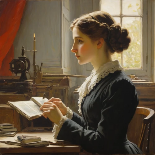 girl studying,girl at the computer,child with a book,portrait of a girl,young woman,scholar,girl with cloth,reading,young girl,librarian,girl with bread-and-butter,girl in a historic way,little girl reading,tutor,mystical portrait of a girl,young lady,girl in cloth,woman sitting,writing-book,girl sitting,Art,Classical Oil Painting,Classical Oil Painting 12