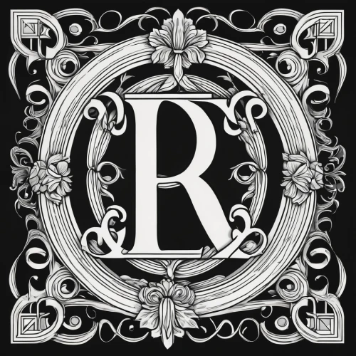 letter r,r badge,rf badge,rr,r,rs badge,monogram,rococo,rp badge,apple monogram,ris,kr badge,tr,rc,ro,renaissance,cfr,sr badge,rupee,rod of asclepius,Illustration,Black and White,Black and White 18