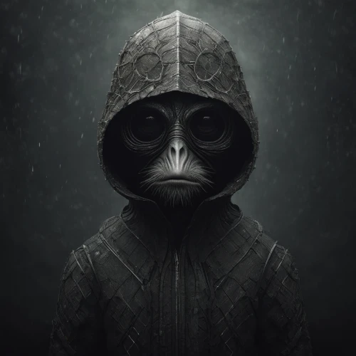 hooded man,balaclava,anonymous,hooded,robber,anonymous mask,assassin,fawkes mask,corvidae,owl-real,dark art,anonymous hacker,adã©lie penguin,hoodie,sci fiction illustration,an anonymous,horus,darth wader,owl,raincoat,Illustration,Realistic Fantasy,Realistic Fantasy 17