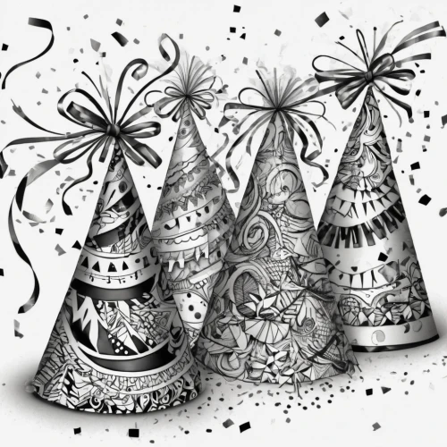 new year clipart,witches' hats,coloring pages,bunting clip art,coloring pages kids,party hats,coloring page,wooden christmas trees,christmas bells,christmas tree pattern,happy year 2017,fir tree decorations,teepees,happy new year 2018,celebration of witches,cones,decorate christmas tree,3 advent,happy new year,new year's greetings,Illustration,Black and White,Black and White 11