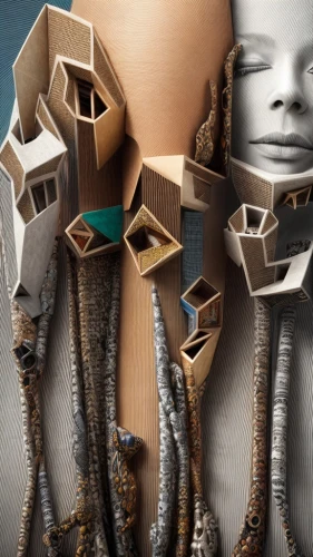 biomechanical,assemblage,image manipulation,corrugated cardboard,cybernetics,jewelry（architecture）,fractalius,cloves schwindl inge,insect house,photomontage,bjork,clothespins,artificial hair integrations,scrap sculpture,paper art,heads,nest workshop,facets,surrealism,human head,Common,Common,Commercial