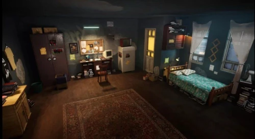 penumbra,an apartment,the little girl's room,bedroom,a dark room,apartment,abandoned room,tenement,one room,boy's room picture,playing room,room,doll's house,scene lighting,attic,danish room,room lighting,children's bedroom,rooms,one-room