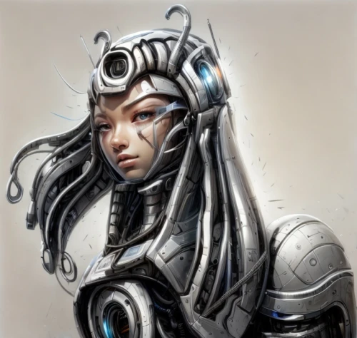 cyborg,biomechanical,cybernetics,humanoid,ai,echo,sci fiction illustration,bjork,jaya,sci fi,scifi,robot icon,widowmaker,medusa,eve,mechanical,silver,fantasy portrait,gara,oracle girl