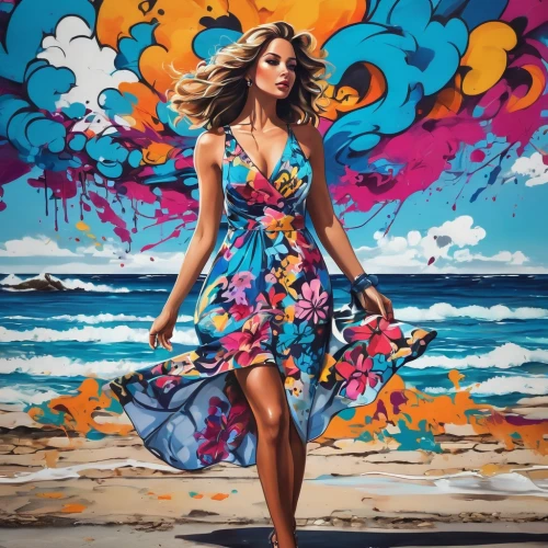 art painting,floral dress,fashion illustration,bodypainting,boho art,italian painter,photo painting,psychedelic art,oil painting on canvas,colorful background,graffiti art,painting technique,fashion vector,colorful floral,little girl in wind,body painting,woman walking,flamenco,creative background,artist color,Conceptual Art,Graffiti Art,Graffiti Art 09