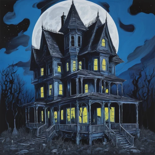 the haunted house,haunted house,witch house,halloween poster,witch's house,haunted castle,halloween illustration,halloween and horror,creepy house,ghost castle,house painting,haunted,victorian house,halloween scene,house purchase,halloween night,two story house,doll's house,blue moon,haunt,Photography,Fashion Photography,Fashion Photography 25