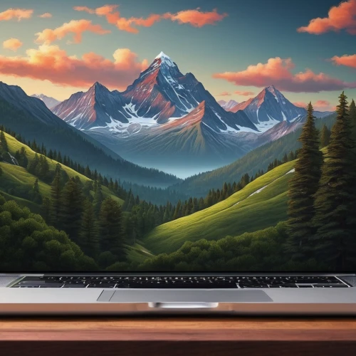 landscape background,mountain scene,laptop,jim's background,mountain landscape,background screen,apple macbook pro,world digital painting,desktop,laptop screen,desk top,mountainous landscape,desktop background,macbook pro,giant mountains,desktop wallpaper,computer graphics,mountains,apple desk,desktop computer,Conceptual Art,Daily,Daily 23