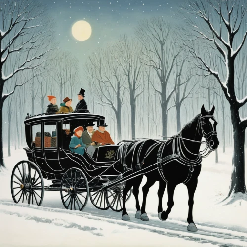 sleigh ride,carriage ride,horse-drawn carriage,carriage,christmas caravan,horse carriage,horse drawn carriage,vintage illustration,snow scene,horse and buggy,winter service,wooden carriage,carolers,stagecoach,horse-drawn carriage pony,christmas carol,horse-drawn,horse drawn,carriages,book illustration,Illustration,Black and White,Black and White 22
