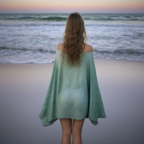 beach towel,turquoise wool,girl on the dune,sea breeze,beach moonflower,girl in a long dress from the back,beach background,girl in cloth,cape,green mermaid scale,beach glass,the beach-grass elke,cloak,mermaid tail,mystical portrait of a girl,emerald sea,raw silk,nightgown,mermaid background,drape,Photography,Documentary Photography,Documentary Photography 21