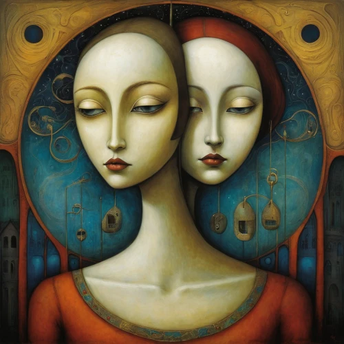 mirror image,two girls,two people,mirror of souls,man and woman,african art,gemini,the mirror,young women,mother and child,heads,meridians,mother with child,young couple,mannequins,mother and daughter,oil painting on canvas,woman thinking,mirrors,capricorn mother and child,Illustration,Abstract Fantasy,Abstract Fantasy 09