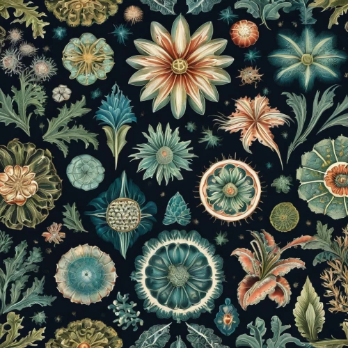 botanical print,floral pattern,flower fabric,floral ornament,vintage botanical,flowers pattern,flora,flower pattern,kimono fabric,cosmic flower,tapestry,vintage flowers,floral composition,vintage wallpaper,marine invertebrates,motifs of blue stars,fairy galaxy,embroidered flowers,illustration of the flowers,fabric design,Illustration,Retro,Retro 24