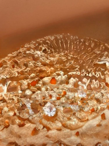 himalayan salt,fossilized resin,surface tension,salt crystal lamp,neer dosa,melitaea,small bubbles,pizza stone,coffee foam,wet water pearls,macrocystis pyrifera,slice of pizza,khachapuri,bread crust,quarter slice,disc fungus,bhakri,salt crystals,consommé,dal makhani