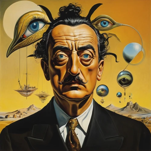 dali,el salvador dali,groucho marx,surrealism,theoretician physician,clockmaker,surrealistic,biologist,self-portrait,physiognomy,art dealer,psychoanalysis,watchmaker,optician,eye ball,escher,analyze,atomic age,cd cover,roy lichtenstein,Art,Artistic Painting,Artistic Painting 20